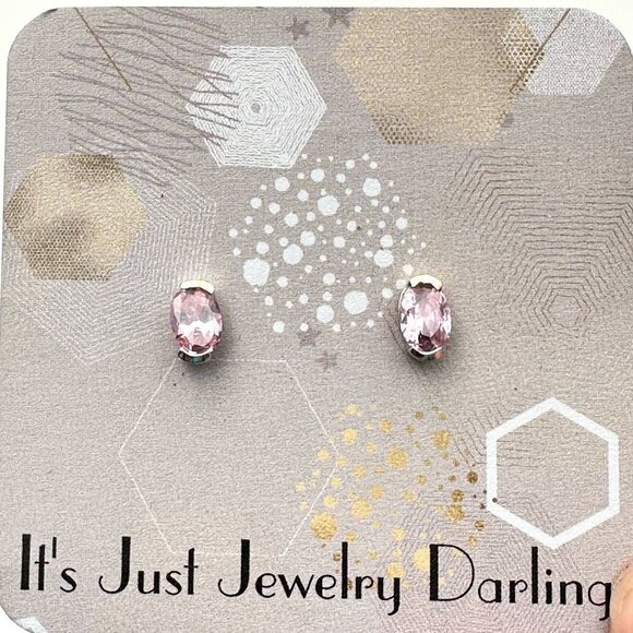 14K White Gold Womens Earrings Pink Cubic Zirconia Pierced Studs Gift Idea - Picture 1 of 5